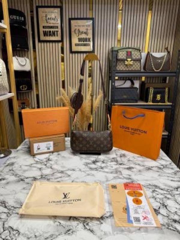 louiis vuitton pochette with double box and dust bag including carry bag (brown-m44840)