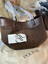 Polen Cyme Dual Texture Leather Shoulder Bag With Dust Bag (Coffee)