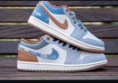 nikkee Jordan 1 Low SE Phantom Repaired Denim Swoosh