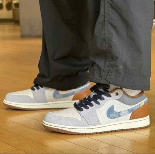 nikkee Jordan 1 Low SE Phantom Repaired Denim Swoosh