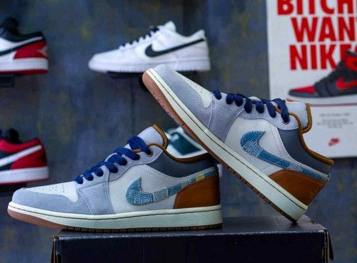 nikkee Jordan 1 Low SE Phantom Repaired Denim Swoosh