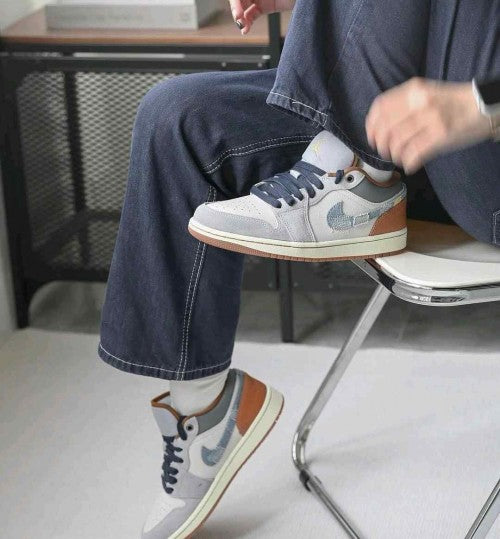 nikkee Jordan 1 Low SE Phantom Repaired Denim Swoosh