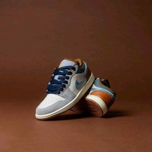 nikkee Jordan 1 Low SE Phantom Repaired Denim Swoosh