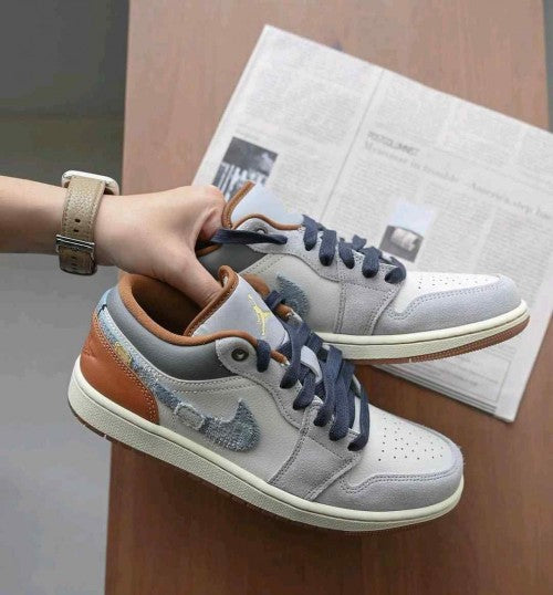 nikkee Jordan 1 Low SE Phantom Repaired Denim Swoosh