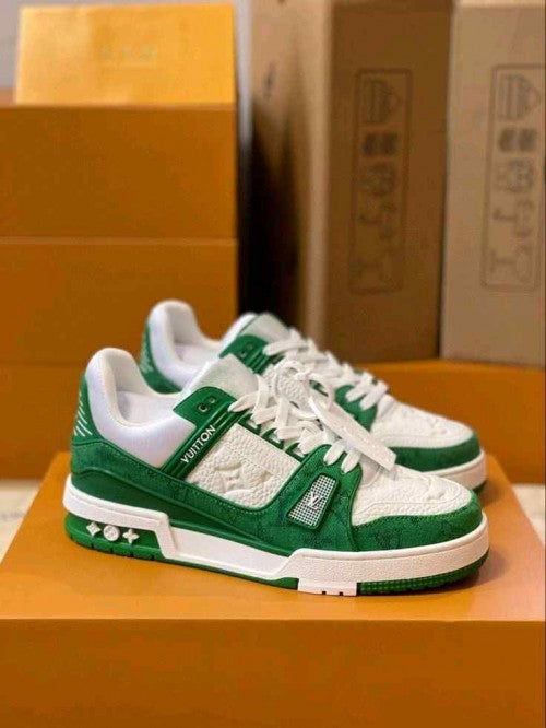 Louiiss Vuittoonn LV Trainer Sneakers Green monogram with accessories