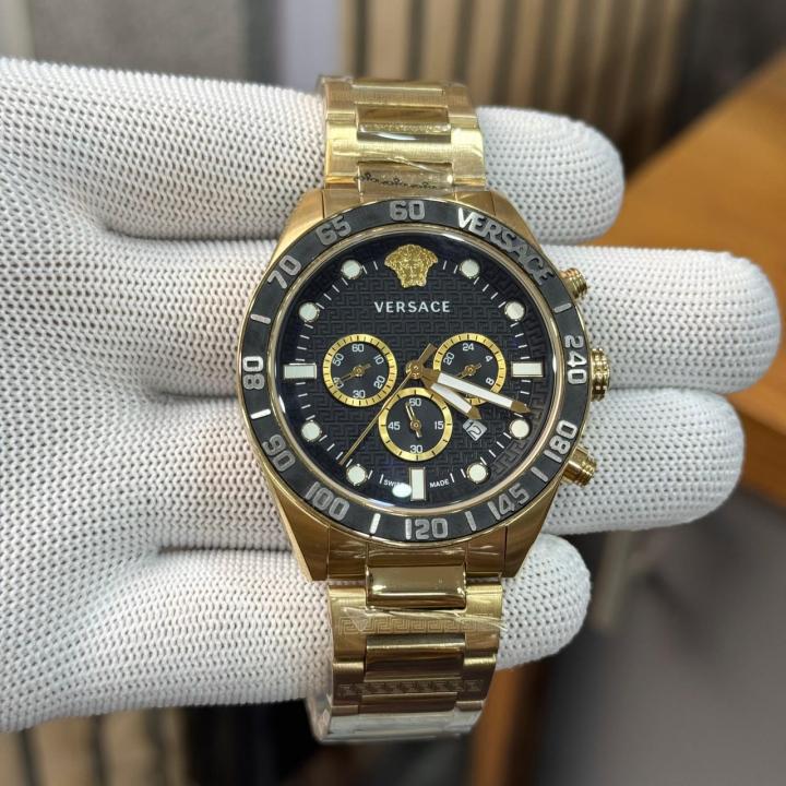 Versace Greca Dome Chronograph Gold Toned Black Dial (414)
