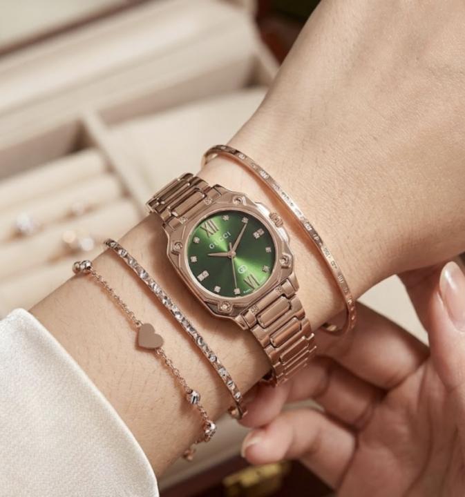 Guccci Women Square Coper Green Dial