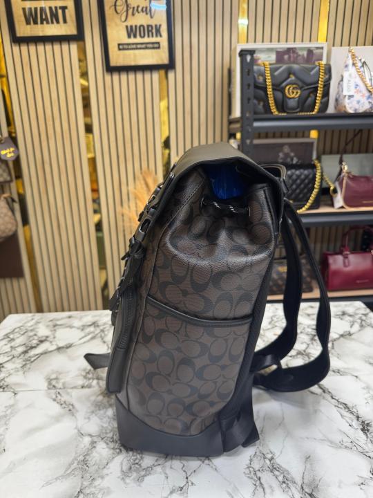 Coac Rivington Signature Classic Canvas Monogram Backpack With Dust Bag (Coffee-Black)