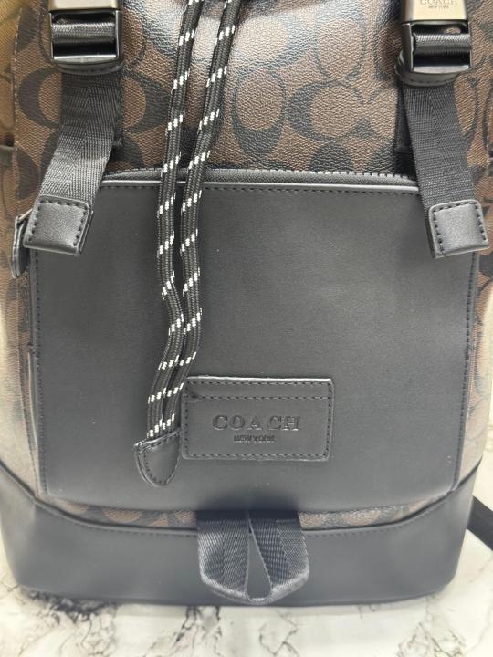 Coac Rivington Signature Classic Canvas Monogram Backpack With Dust Bag (Coffee-Black)