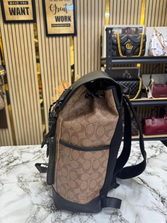 Coac Rivington Signature Classic Canvas Monogram Backpack With Dust Ba (Apricot Black)