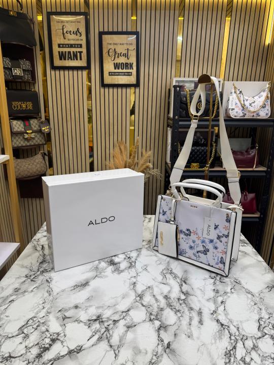 ALD Priaira Floral Tote Bag With Box And Pouch (Blue Flower) (7702)