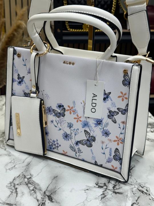 ALD Priaira Floral Tote Bag With Box And Pouch (Blue Flower) (7702)