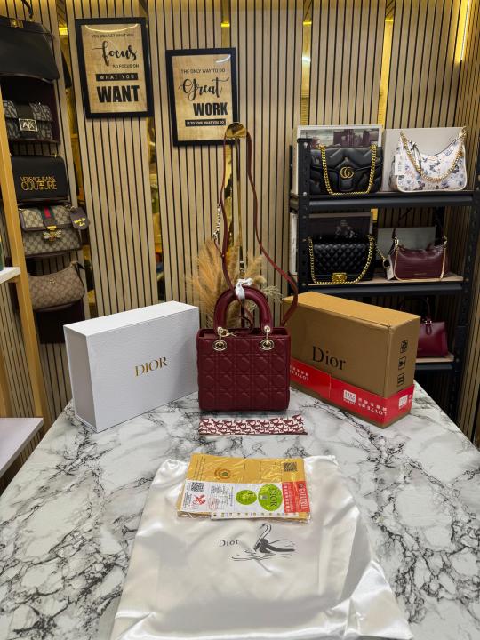 Dio Lady Cannage Bag with Scarf Including Double Og Box & Dust Bag (Maroon)
