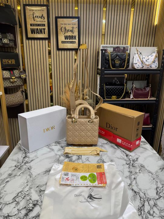 Dio Lady Cannage Bag with Scarf Including Double Og Box & Dust Ba (Apricot)