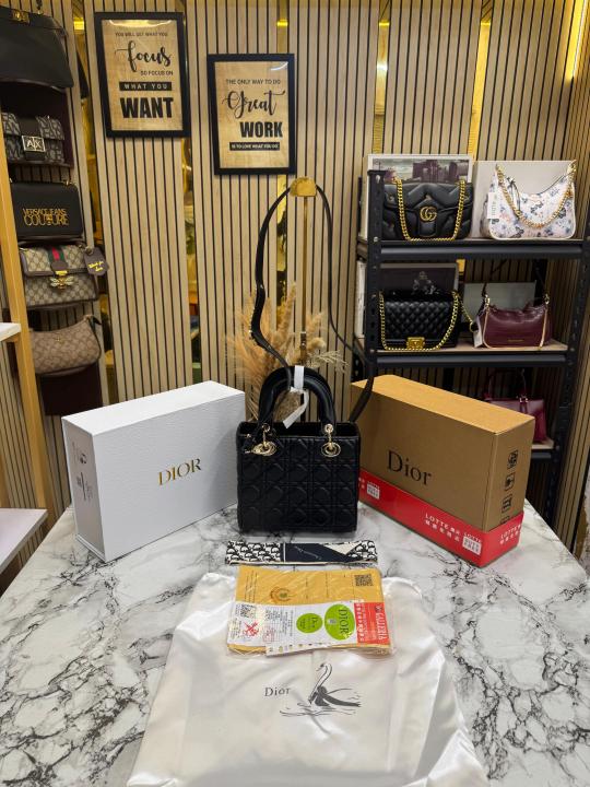 Dio Lady Cannage Bag with Scarf Including Double Og Box & Dust Bag (Black)
