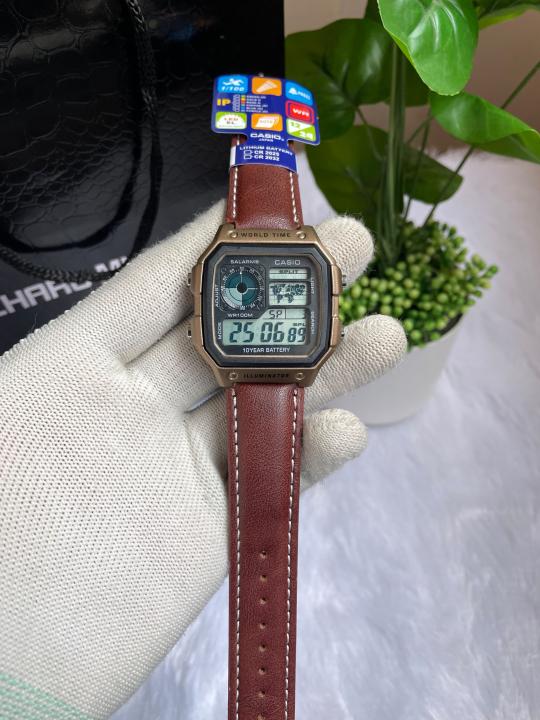 CASIO AE 1200 WORLD TIME ILLUMINATOR BROWN GOLD AT316