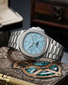 Pate_ek philippe Nautilus Chronograph silver sky blue