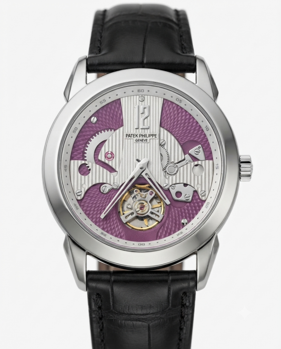Patek Phillipe Peacock Witness Tourbillon Silver Purple Dial