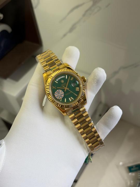 ROLEEX OYSTER PERPETUAL ROLE EX DAY DATE ZR GOLD GREEN DIAL HVY 51