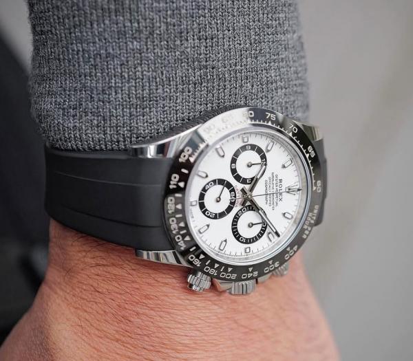 Roleex Cosmograph Daytona chronograph Black Rubber Strap White Dial