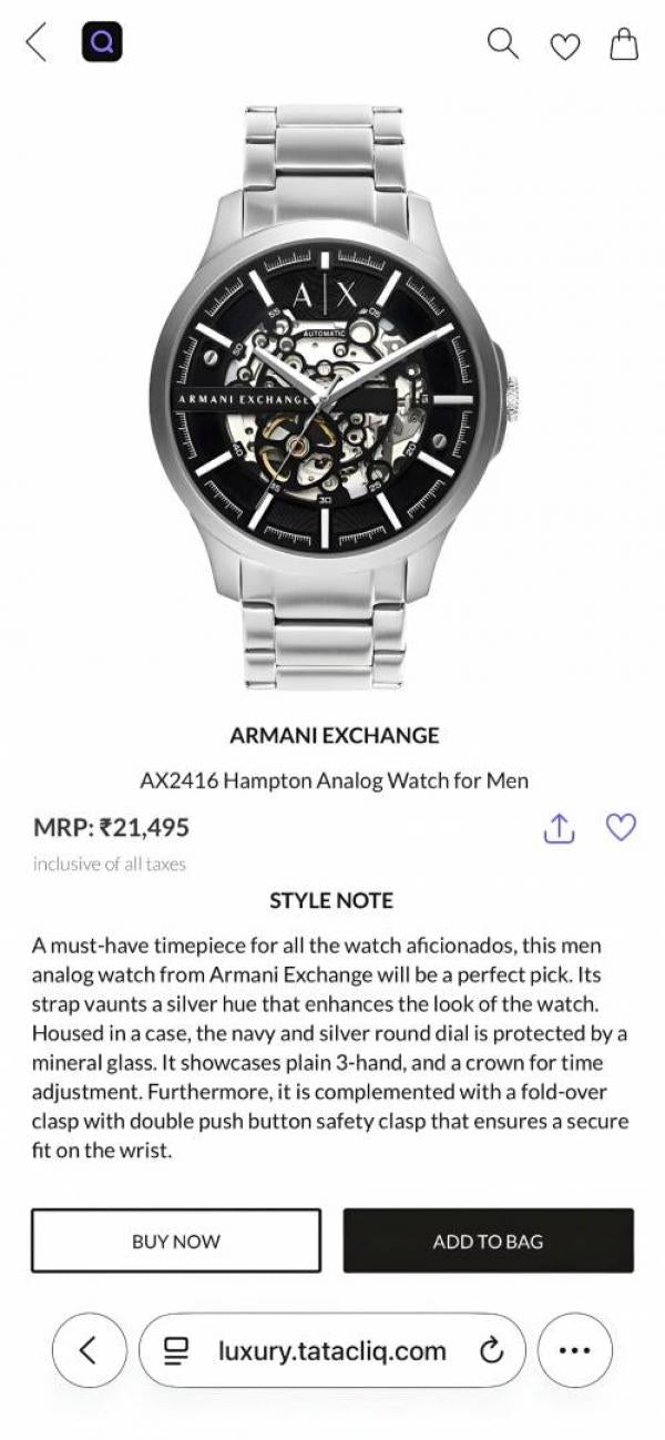Armaann_i Exchange Ax2418 Hampton Automatic silver Black
