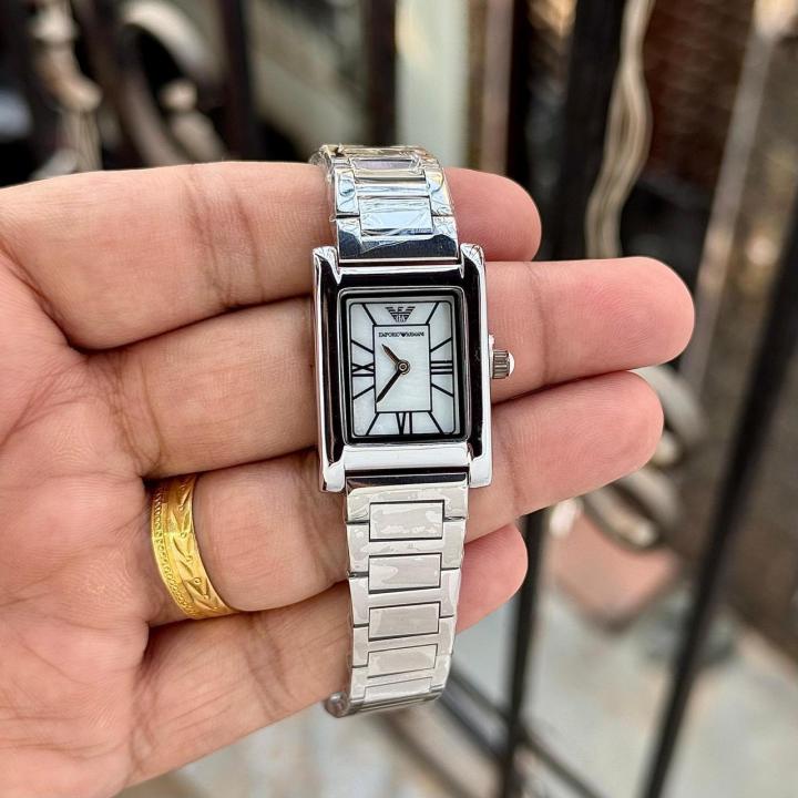 Emporio Armaani Genni Collection rectangular analogue silver white