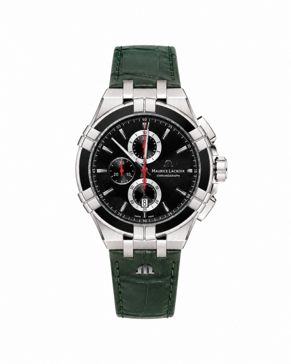 Maurice Lacroix Aikon Chronograph Green Leather Strap Black Dial
