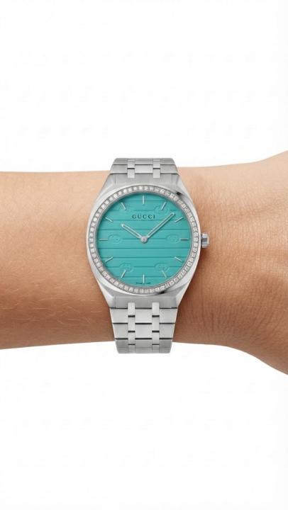 Gucc 25H Japan Diamond Silver Ocean Blue Dial