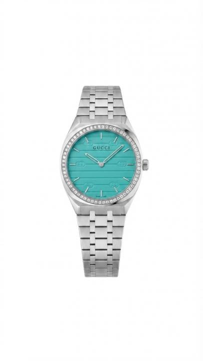 Gucc 25H Japan Diamond Silver Ocean Blue Dial