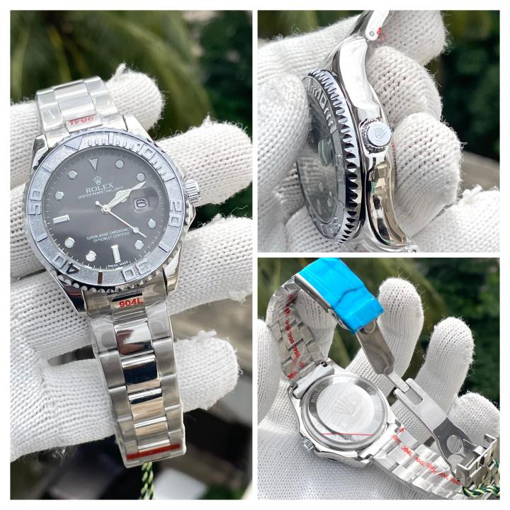 Roleex Yachtmaster Silver Black Dial Sweep Movement AT464