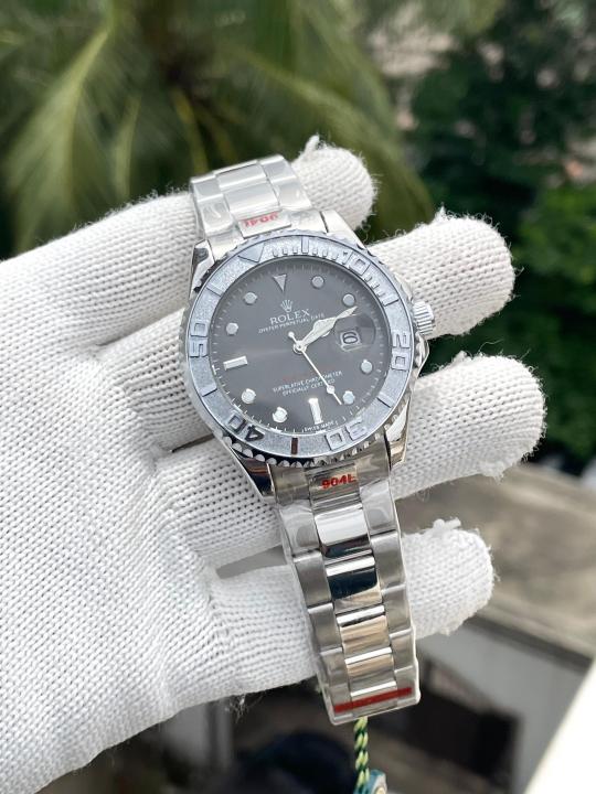 Roleex Yachtmaster Silver Black Dial Sweep Movement AT464