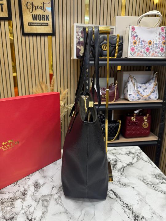 Coac Signature Canvas Zip Tote Bag With Box And Dust Bag (Full Black) (8913)