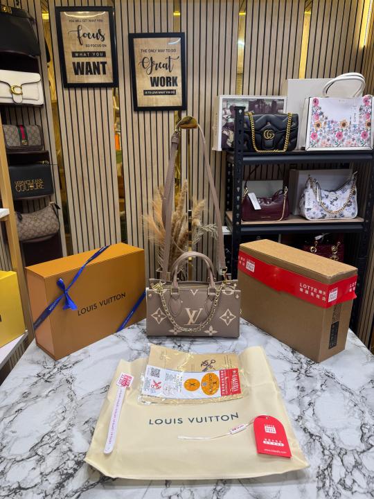 Loui Vuitton OnTheGo East West Bi-Color Monogram Handbag With Double Box Packaging (Khaki) (43812)