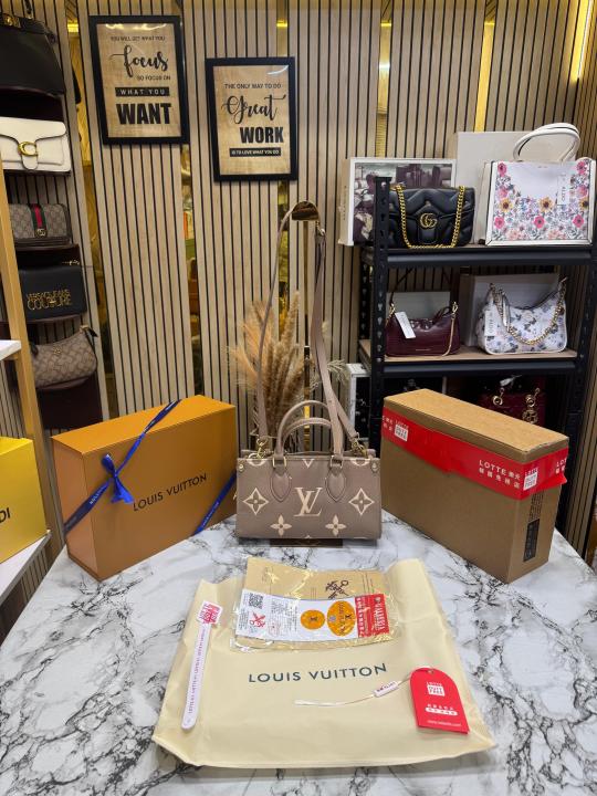 Loui Vuitton OnTheGo East West Bi-Color Monogram Handbag With Double Box Packaging (Khaki) (43812)