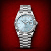 Rolex 36mm Day Date Stainless Steel Sky Blue Diamonds Dial
