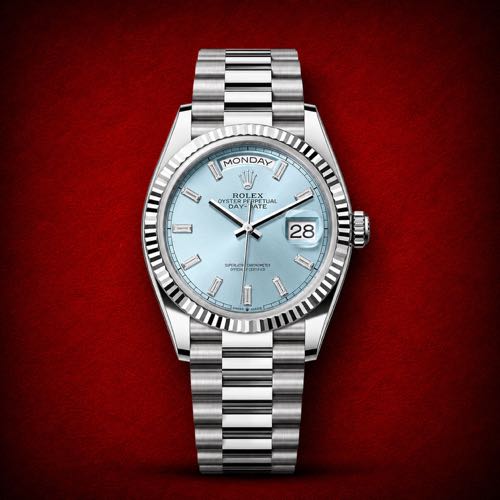 Rolex 36mm Day Date Stainless Steel Sky Blue Diamonds Dial