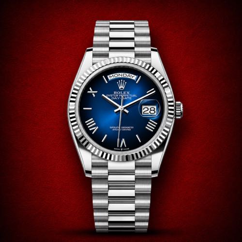 Rolex 36mm Day Date Stainless Steel Ombre Blue Dial