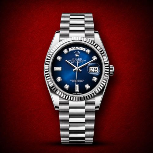 Rolex 36mm Day Date Stainless Steel Ombre Blue Diamonds Dial