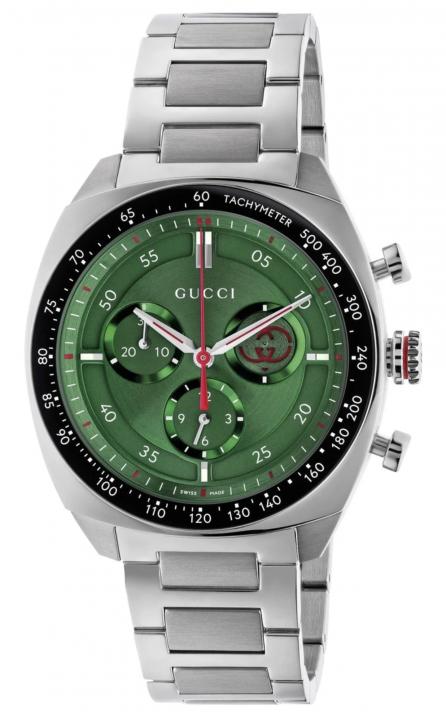Guccci Interlocking Chronograph Japan Silver Green Dial