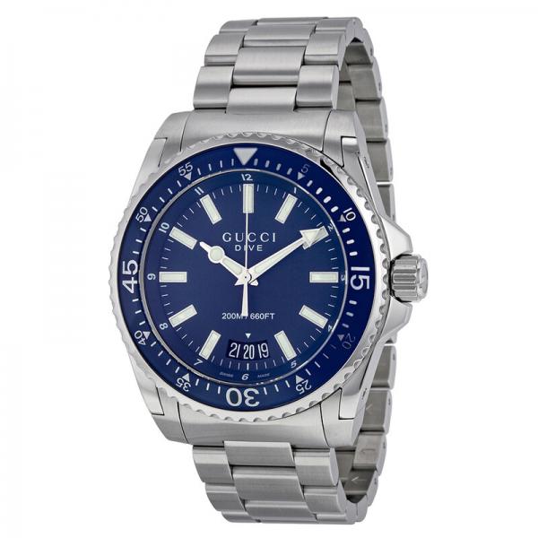 Guccci Dive Stainless Japan Silver Blue Dial