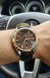 Omegga Seamaster Japan Black Leather Strap Tow Tone Copper