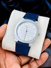 Guccci 25H Blue Leather Strap Silver White Dial