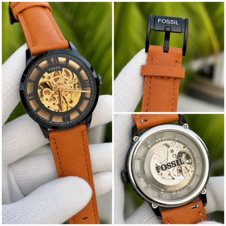 FOSSIIL TOWNSMAN C AUTOMATIC ORANGE BROWN LEATHER BELT AT165