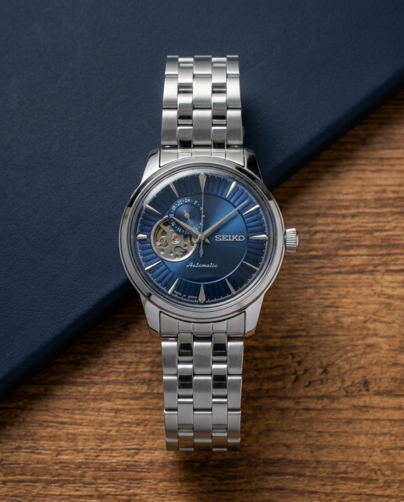 Seiko Presage Cocktail Time Open Heart Automatic silver blue
