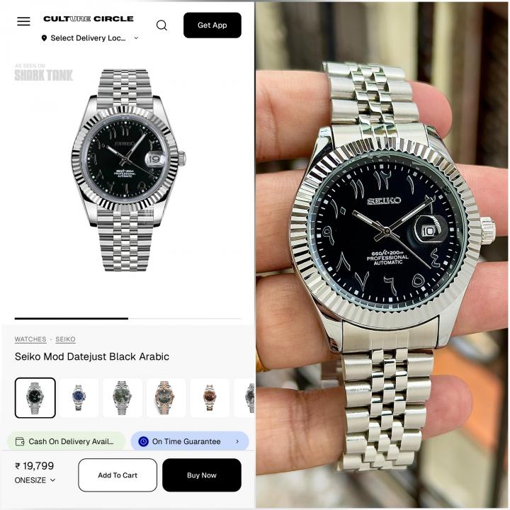 SEIK O MOD DATE JUST BLACK ARABIC DIAL 674