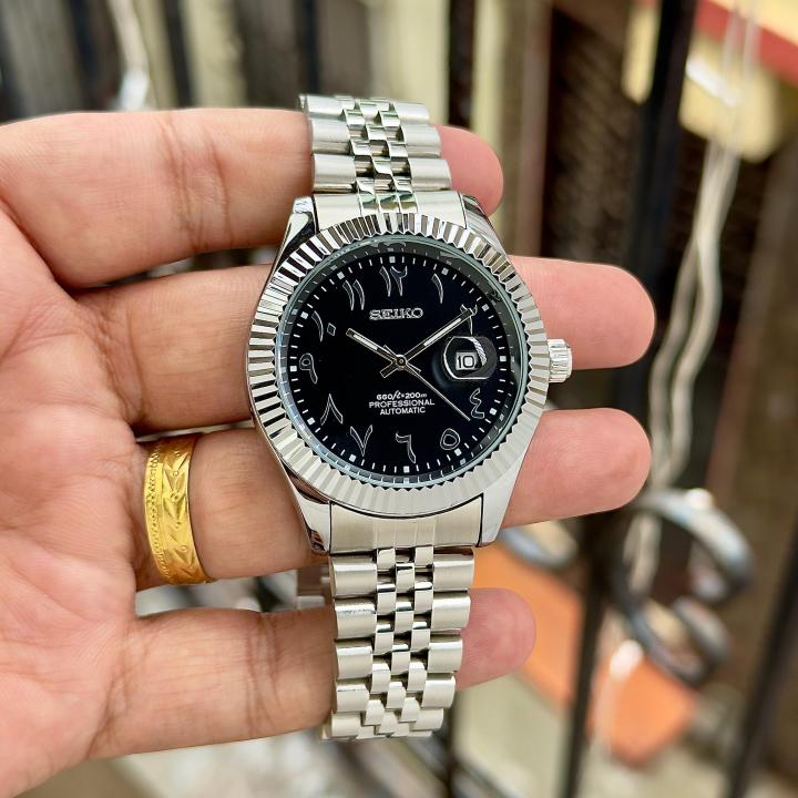 SEIK O MOD DATE JUST BLACK ARABIC DIAL 674