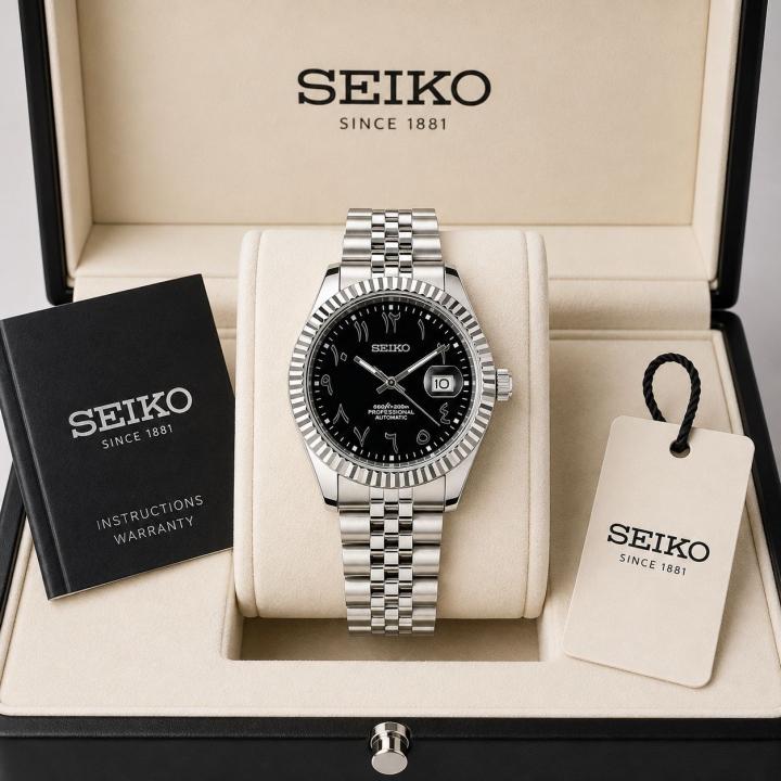 SEIK O MOD DATE JUST BLACK ARABIC DIAL 674