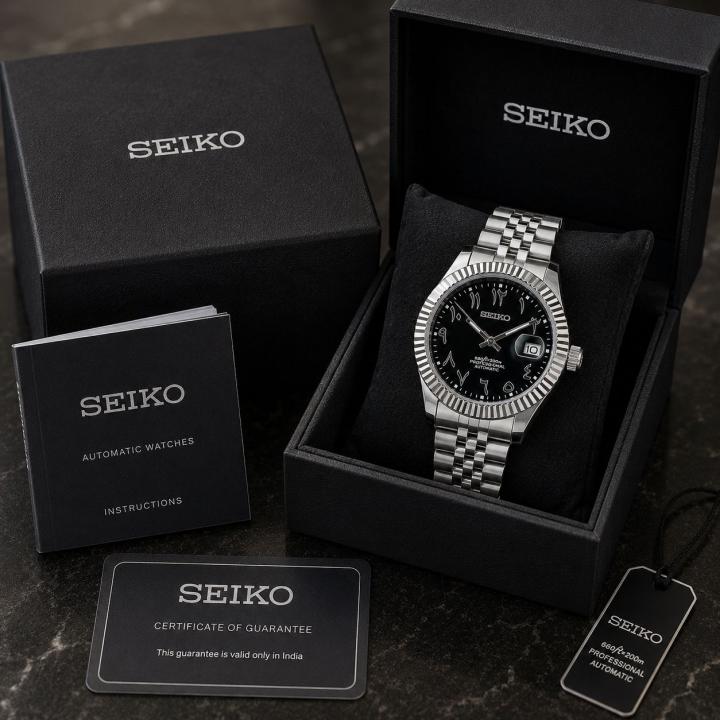 SEIK O MOD DATE JUST BLACK ARABIC DIAL 674