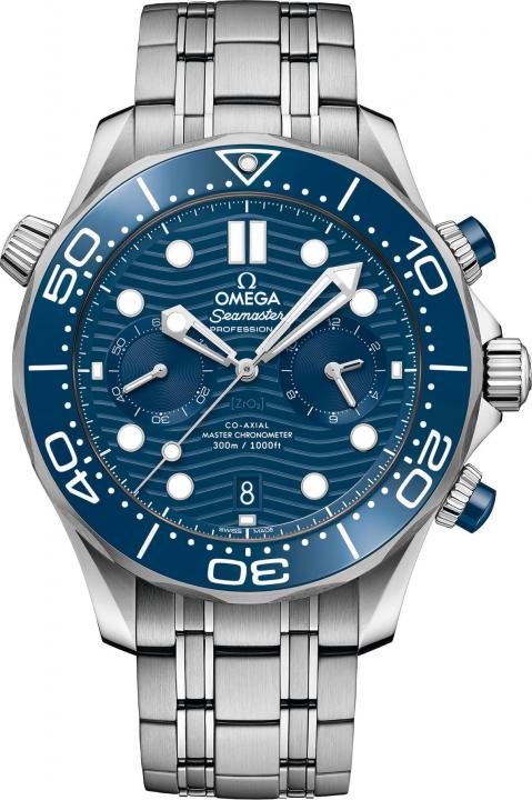 Omegg_a Seamaster Diver 300M Co-Axial Master Chronometer Chronograph silver blue