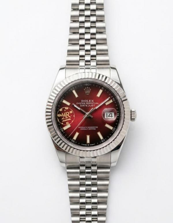 Roleex Date Just Japan Silver Red Sunburst Dial